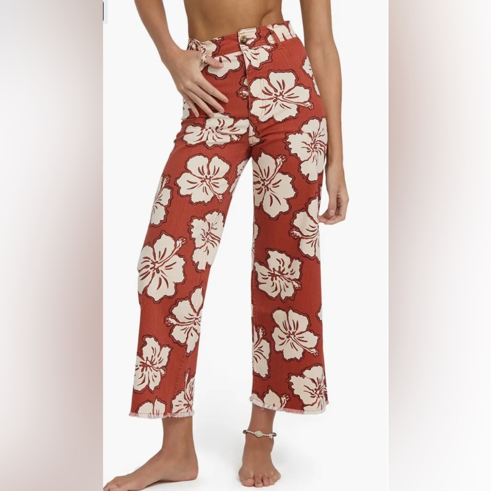 Billabong Free Fall Print Wide Leg Twill Pants in Sedona